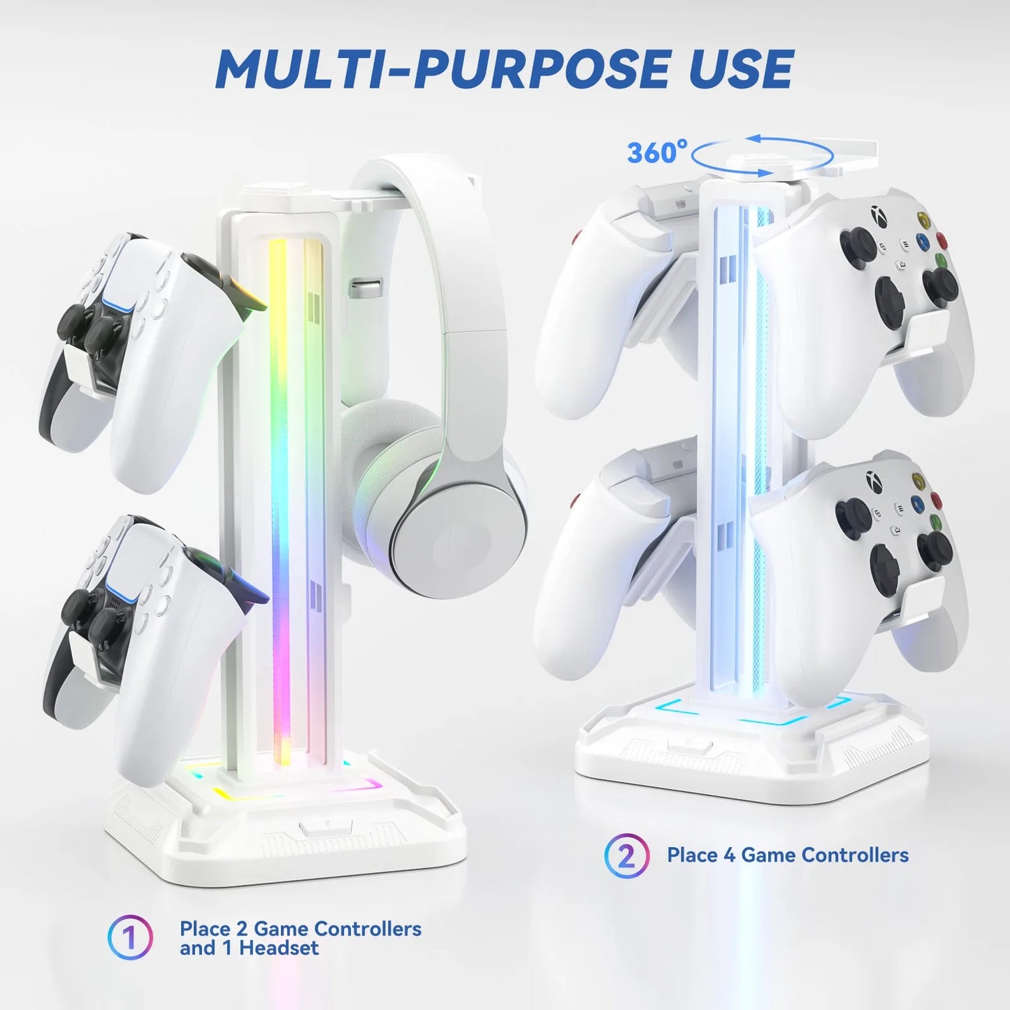 Controller Stand with RGB Lighting & Rotatable Headset Holder