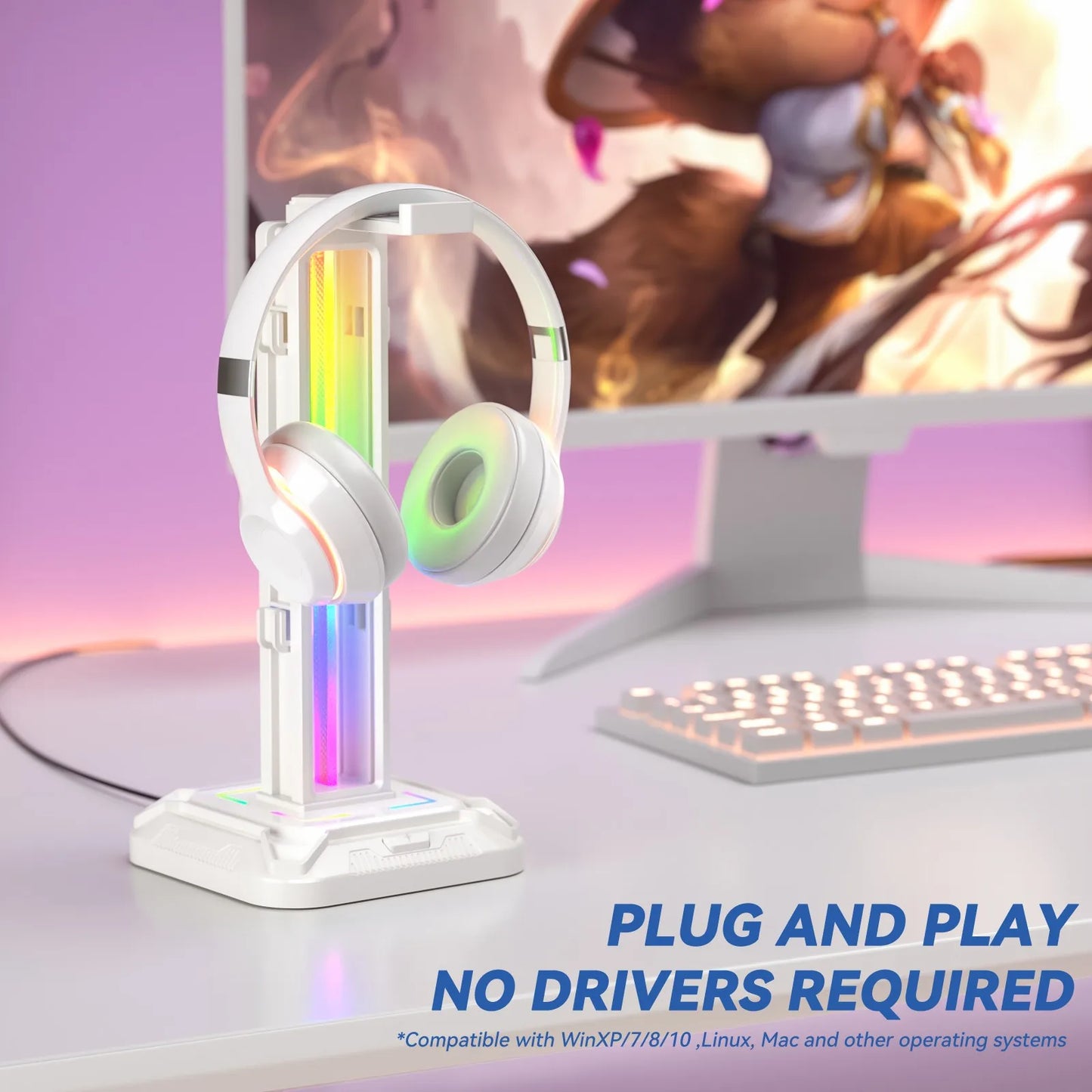 Controller Stand with RGB Lighting & Rotatable Headset Holder