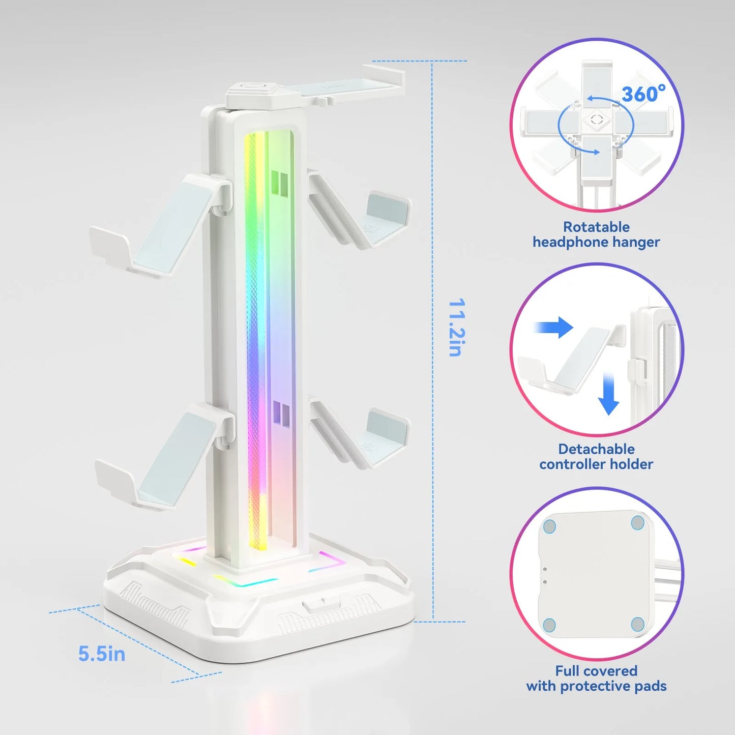 Controller Stand with RGB Lighting & Rotatable Headset Holder