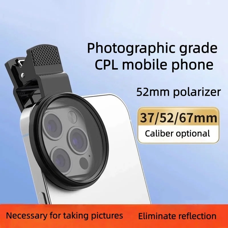 Clip-On CPL Polarizer Lens – Anti-Reflection Smartphone Camera Filter for reducing glare and enhancing photo quality.