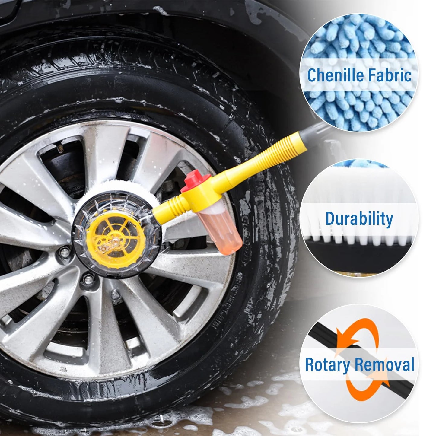 360° Rotating Foam Wash Brush – High-Pressure Car Cleaner