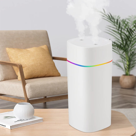 Smart 600ml Aroma Humidifier – Dual Mist, LED Mood Lights, Rechargeable