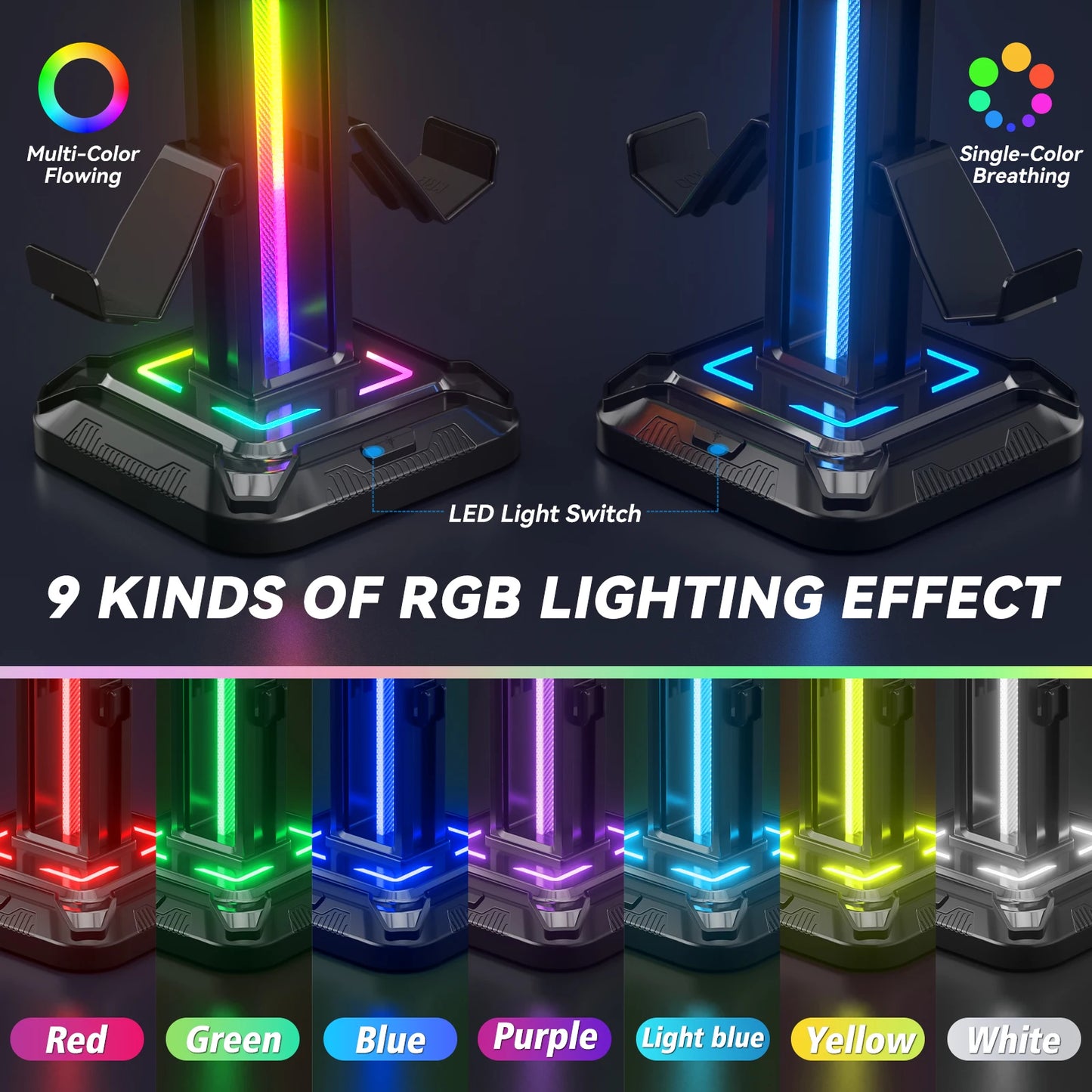 Controller Stand with RGB Lighting & Rotatable Headset Holder