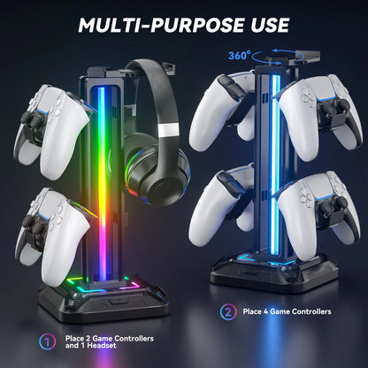Controller Stand with RGB Lighting & Rotatable Headset Holder