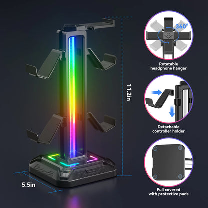 Controller Stand with RGB Lighting & Rotatable Headset Holder
