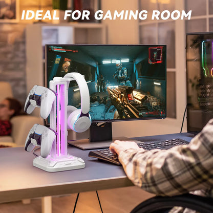 Controller Stand with RGB Lighting & Rotatable Headset Holder
