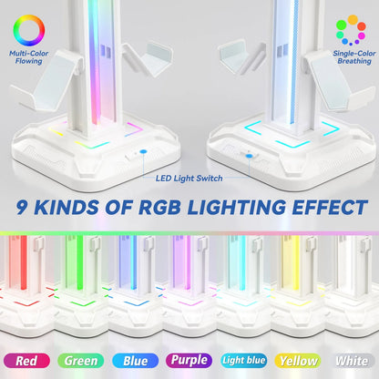 Controller Stand with RGB Lighting & Rotatable Headset Holder