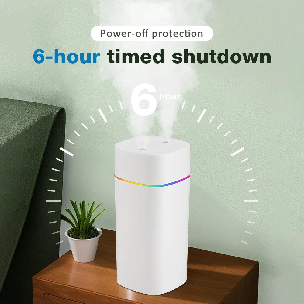 Smart 600ml Aroma Humidifier – Dual Mist, LED Mood Lights, Rechargeable