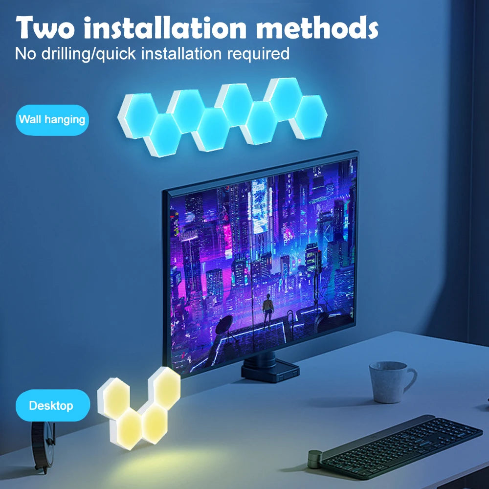 Smart RGB Hexagon Gaming Wall Lights – App-Controlled