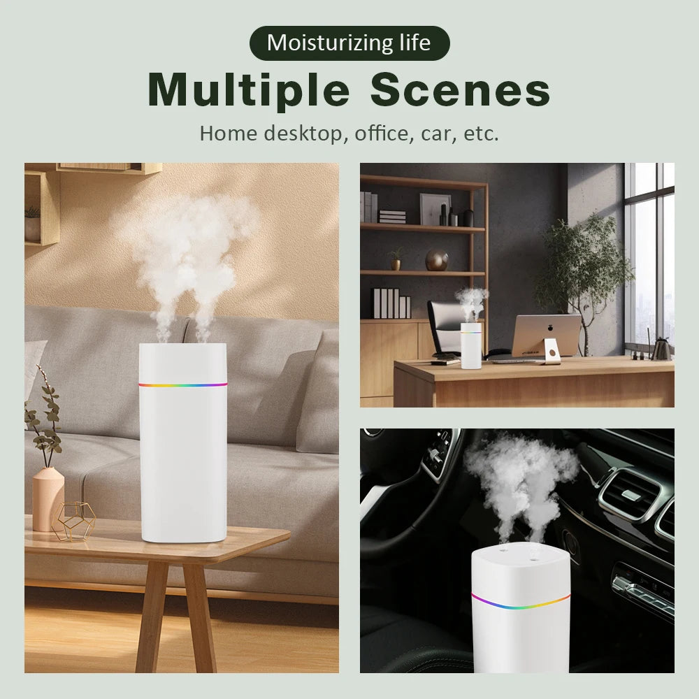 Smart 600ml Aroma Humidifier – Dual Mist, LED Mood Lights, Rechargeable