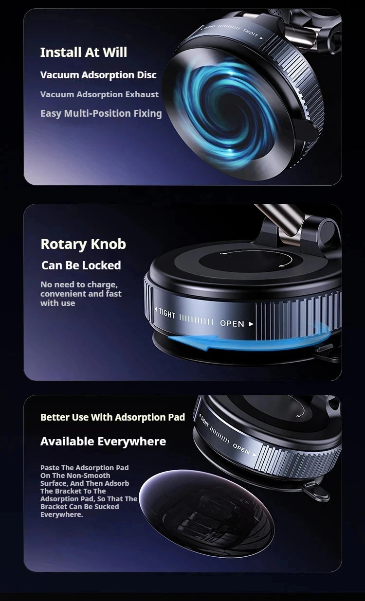 MagSafe Vacuum Suction Phone Holder – 360° Adjustable & Foldable