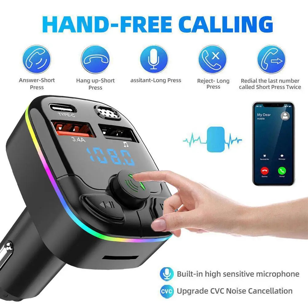 Wireless Bluetooth 5.0 Car FM Transmitter for Music & Calls