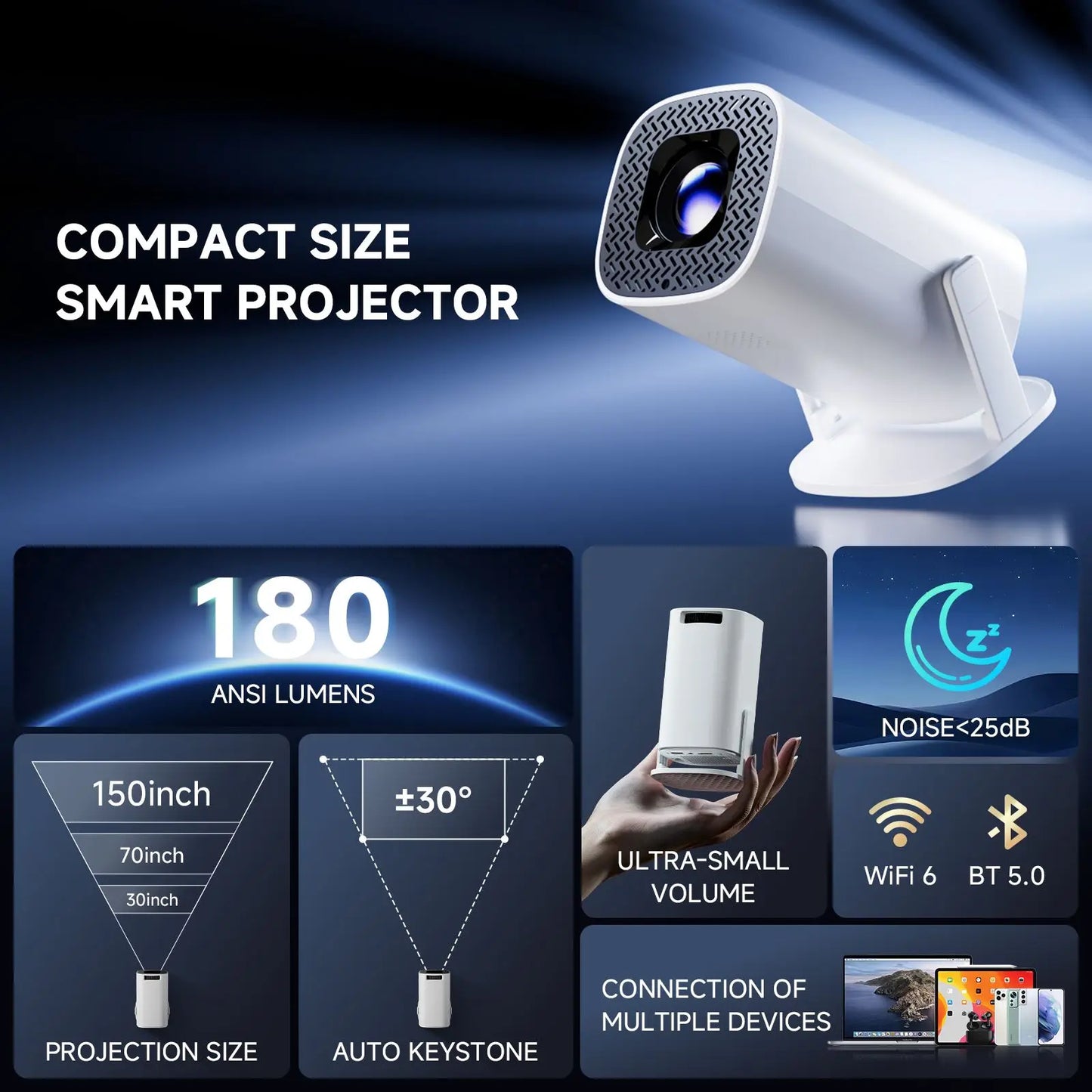 P30 PRO Smart Mini Projector – Android 14, Wi-Fi 6, 4K Support